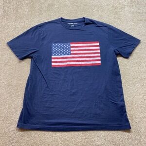 FOURCAST Shirt Mens Large Navy Blue Short Sleeve American Flag Graphic Tee